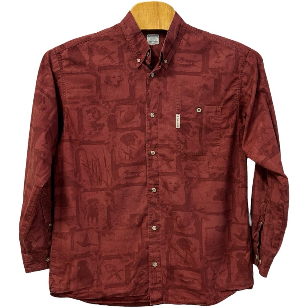 Columbia Men’s Long Sleeve Button Down Hunting Dog Print Shirt Sz XL